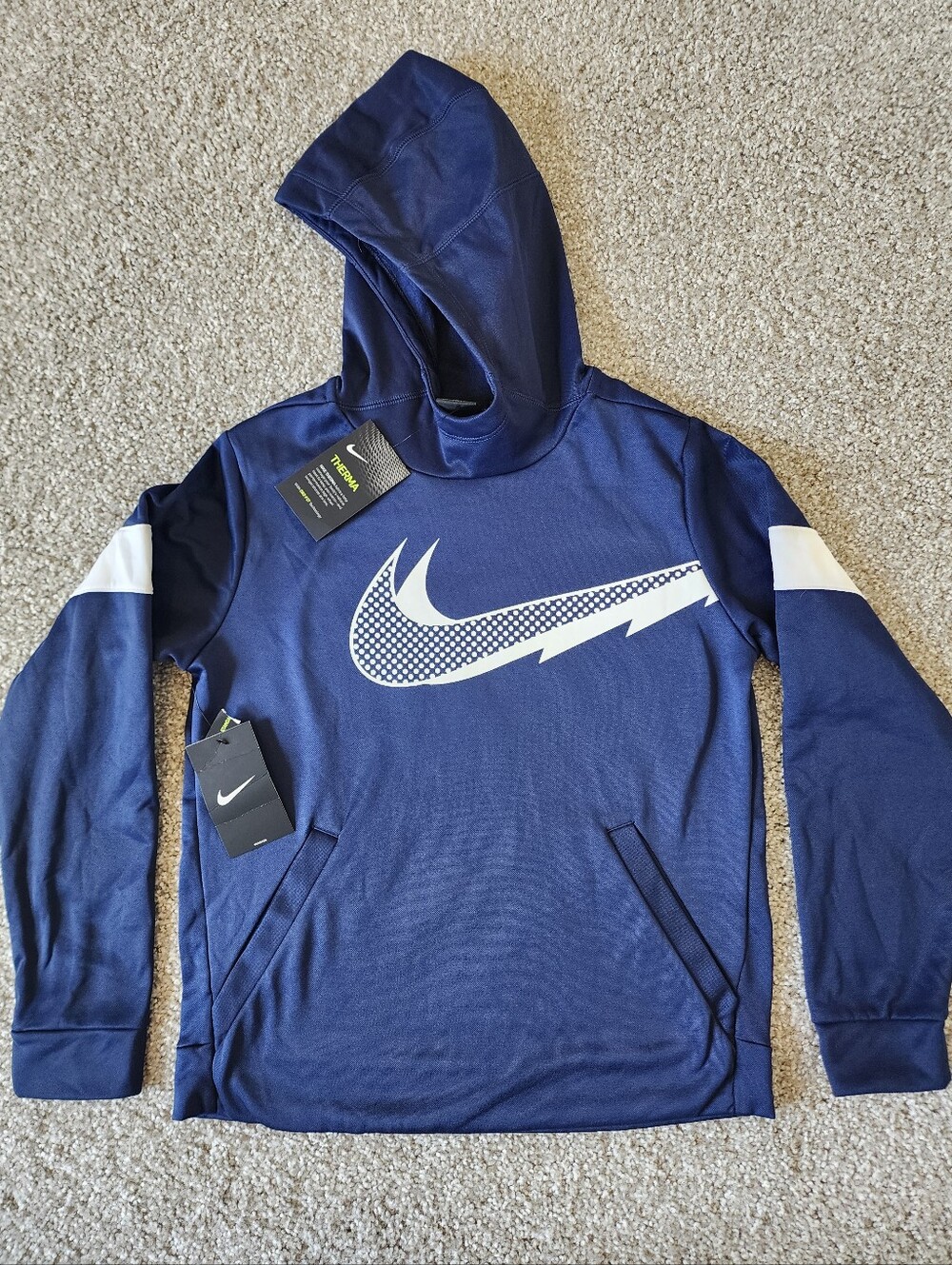 YOUTH New Navy & White Hooded Athletic Pullover